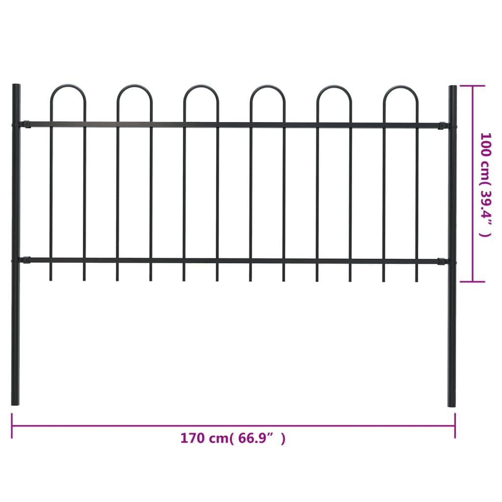 Recinzione Giardino con Punta Tonda in Acciaio 1,7 m Nera cod mxl 51202