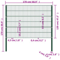 Pannello di Recinzione con Pali in Ferro 1,7x1,2 m Verde 144934