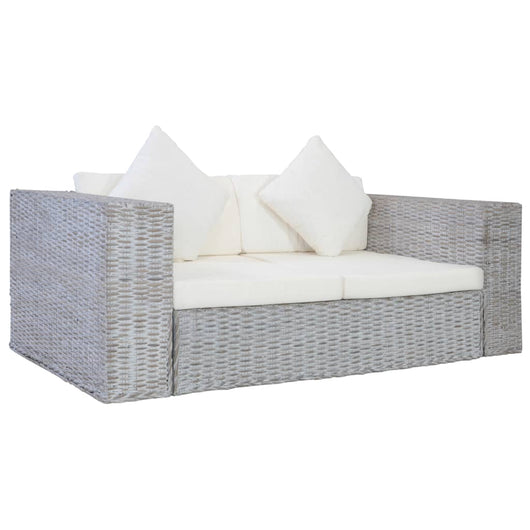 Divano a 2 Posti con Cuscini Grigio in Rattan Naturale cod mxl 19143