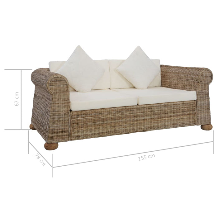 Divano a 2 Posti con Cuscini in Rattan Naturale cod mxl 9992