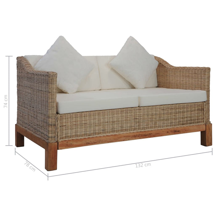 Divano a 2 Posti con Cuscini in Rattan Naturale cod mxl 6265