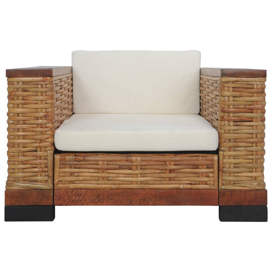 Poltrona con Cuscini in Rattan Naturale Marrone