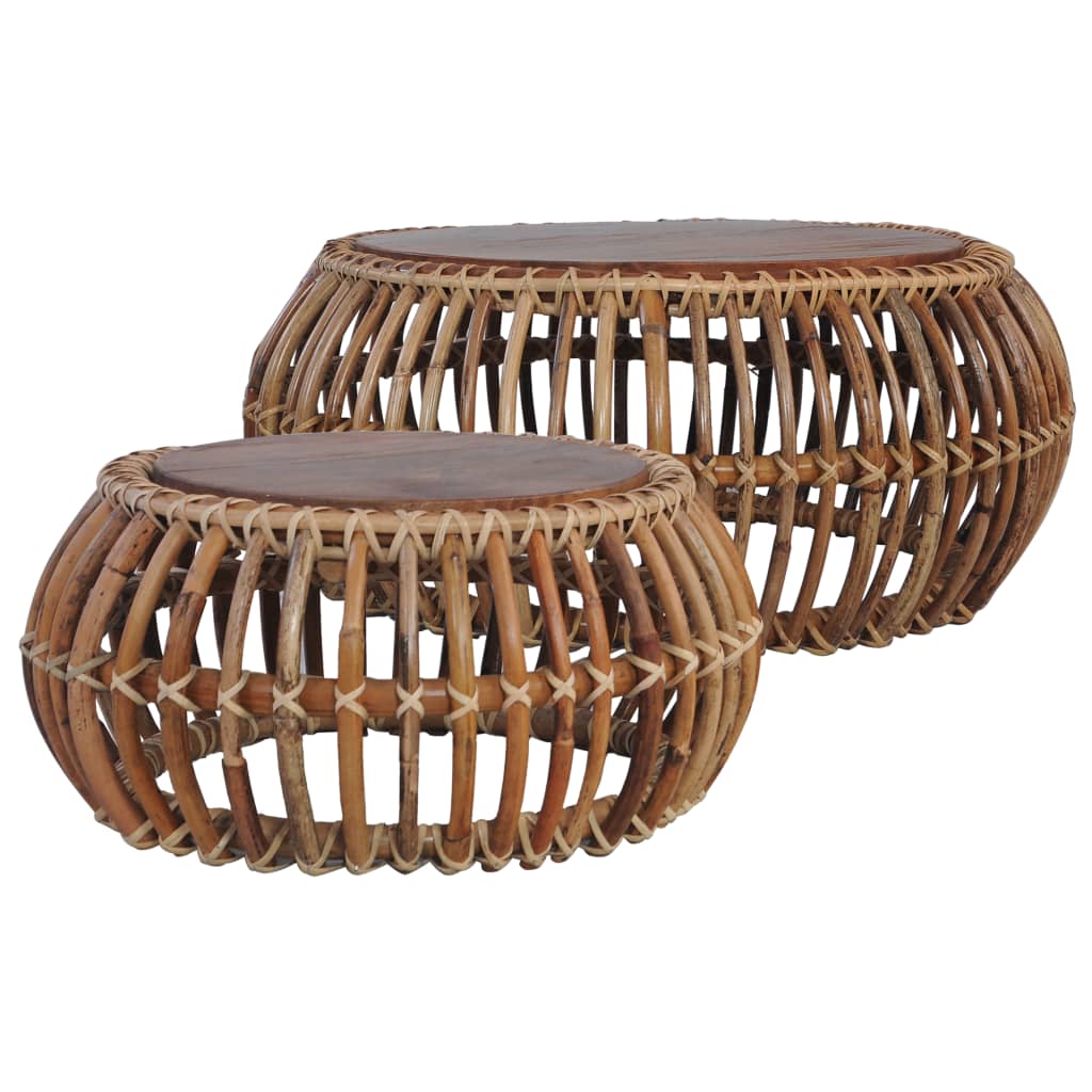 Tavolini da Caffè 2 pz in Rattan Naturale cod mxl 11574