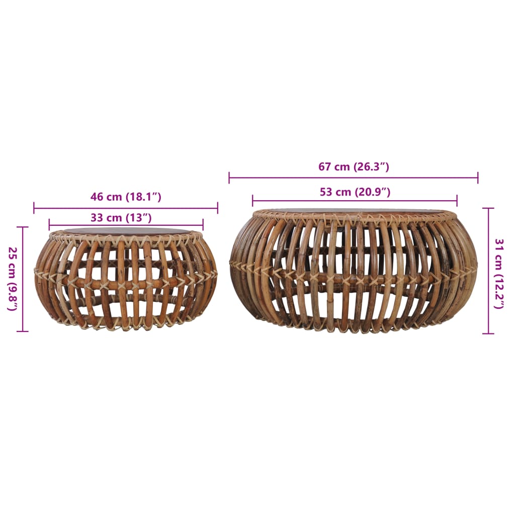 Tavolini da Caffè 2 pz in Rattan Naturale cod mxl 11574