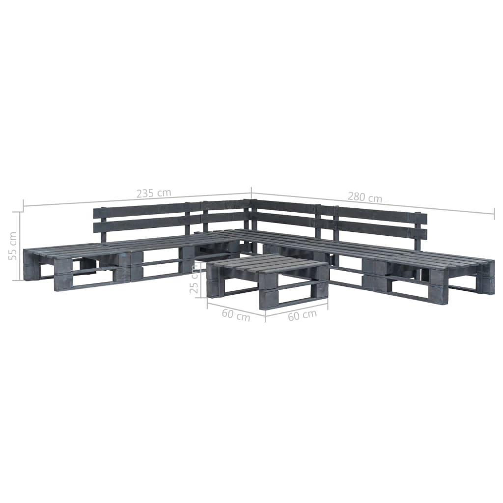 Set Divani da Giardino con Pallet 6 pz in Legno Grigio cod mxl 51990