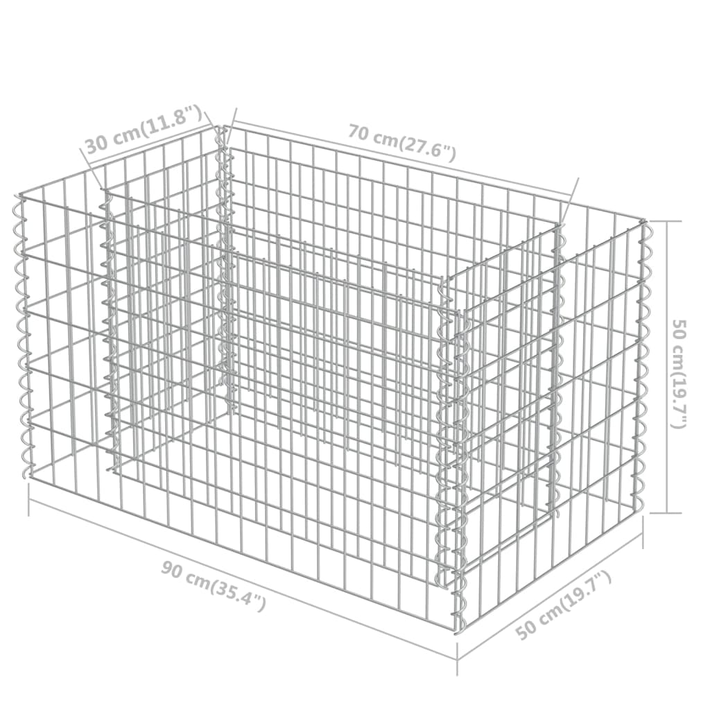 Gabbione Letto Rialzato in Acciaio Zincato 90x50x50 cm 143569