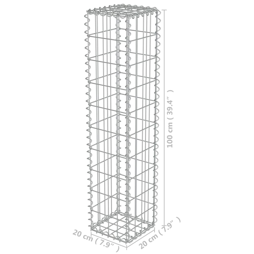 Gabbione in Acciaio Zincato 20 x 20 x 100 cm 143575