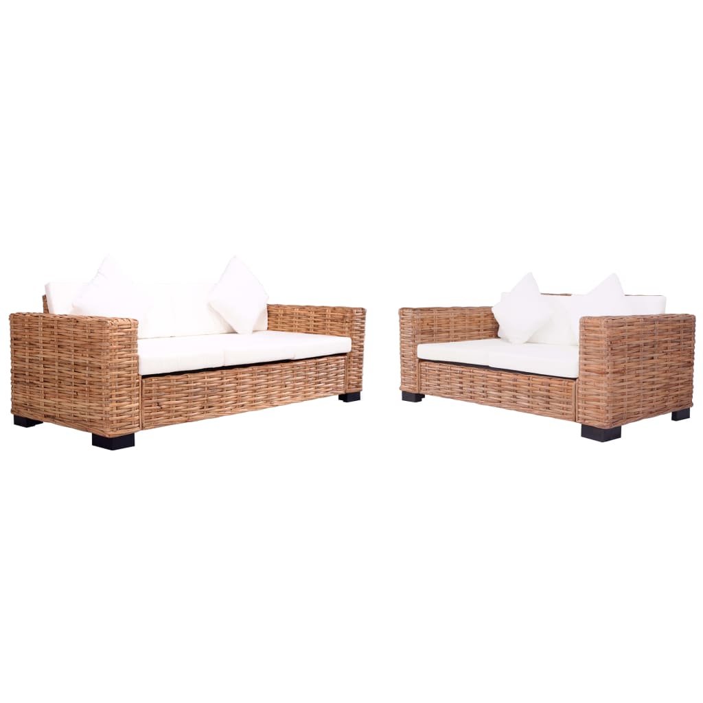 Set di Divani da Giardino con Cuscini 2 pz in Rattan Naturale cod mxl 119243