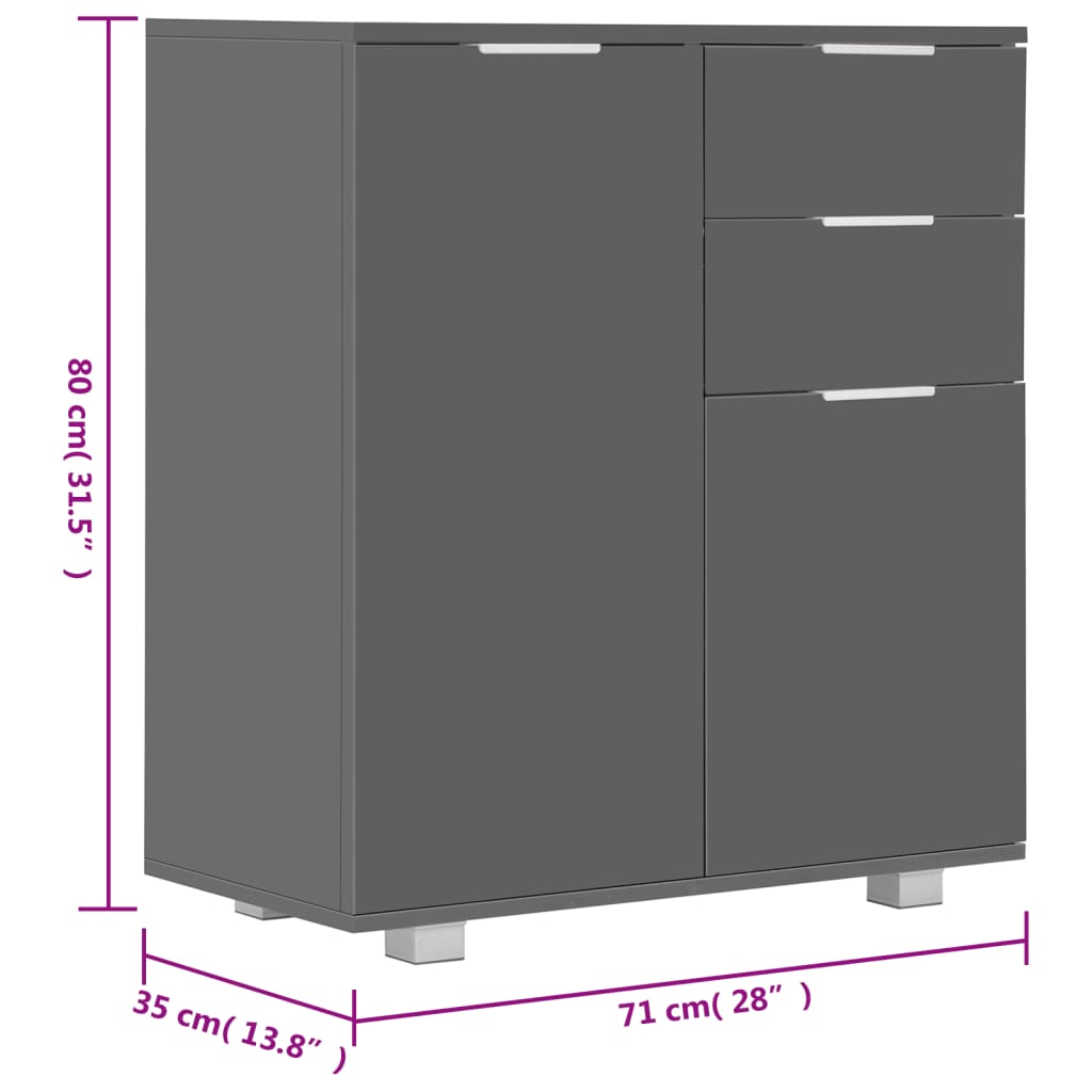 Credenza con Finitura Lucida Grigia 71x35x76 cm in Truciolato cod mxl 22526