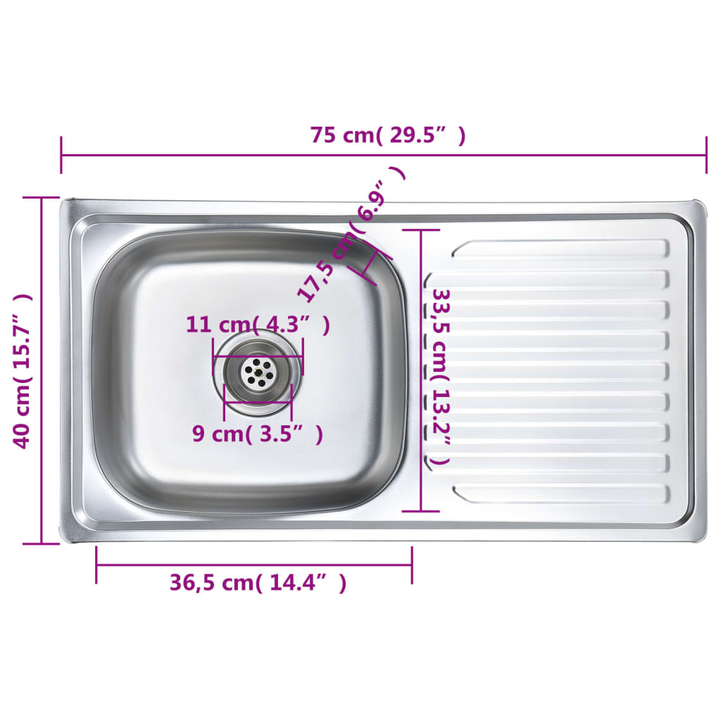 Lavello da Cucina con Filtro e Sifone in Acciaio Inox 145073