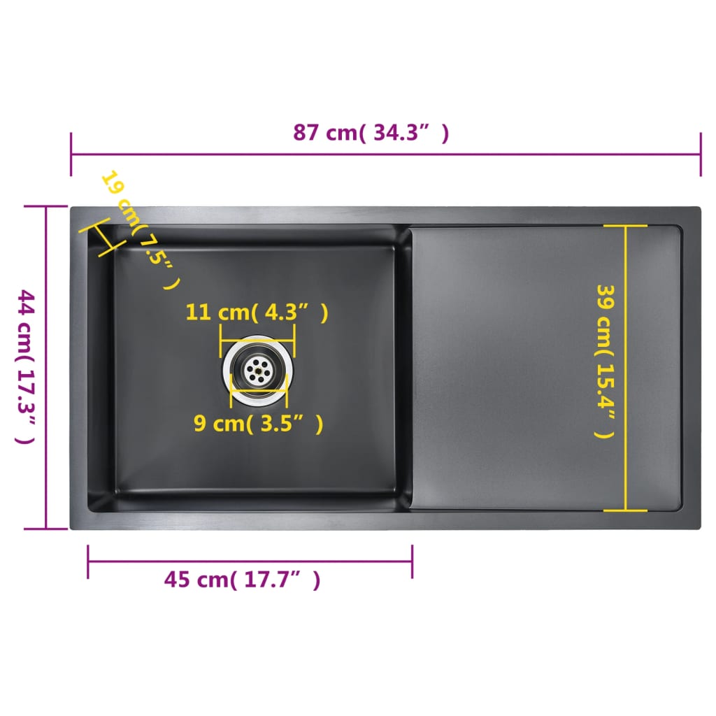 Lavello da Cucina Lavorato a Mano Nero in Acciaio Inox 145086