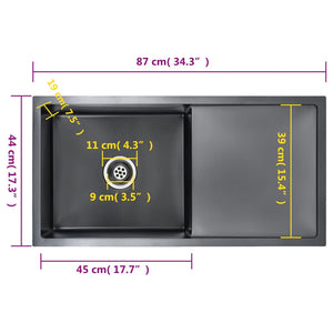 Lavello da Cucina Lavorato a Mano Nero in Acciaio Inox 145086