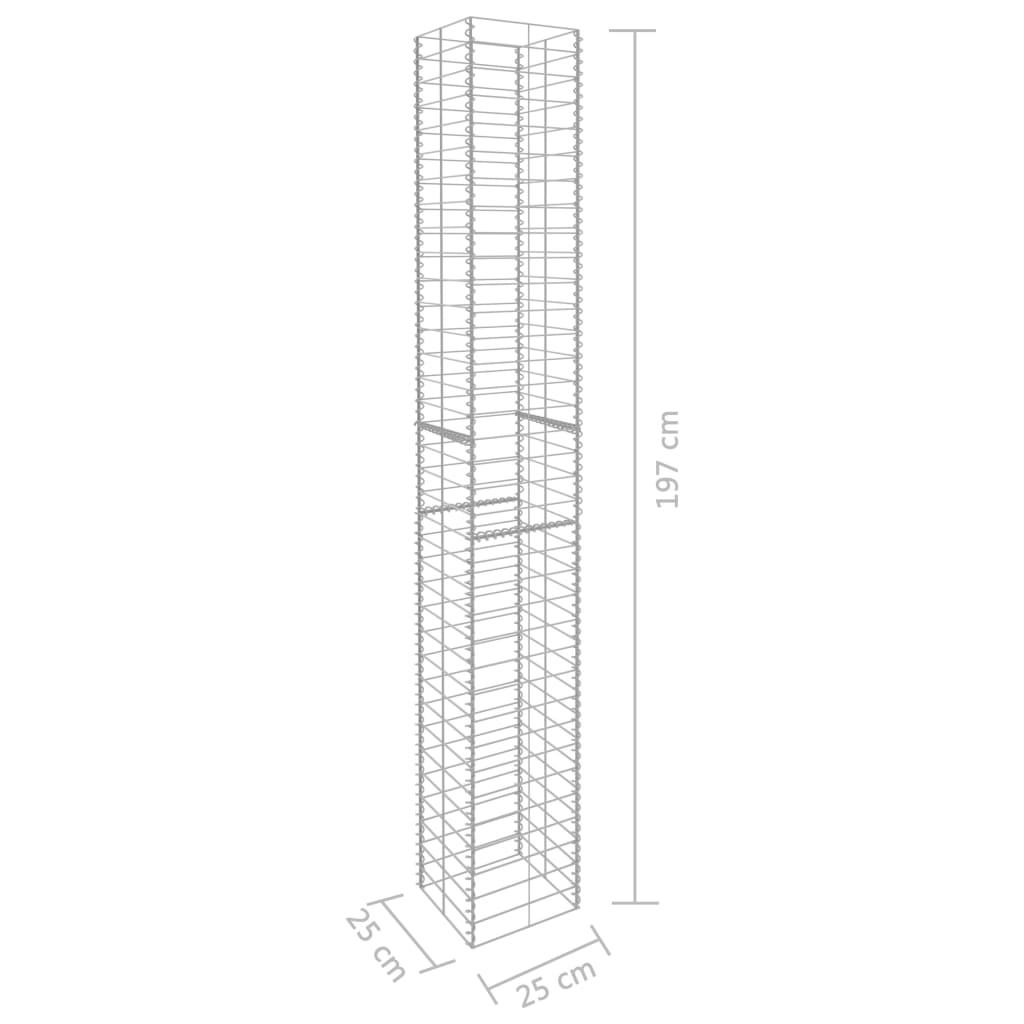 Gabbioni 3 pz in Acciaio Zincato 25x25x197 cm 145088