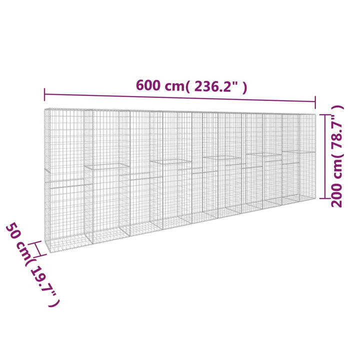 Gabbione con Copertura in Acciaio Zincato 600x50x200 cm cod mxl 7829