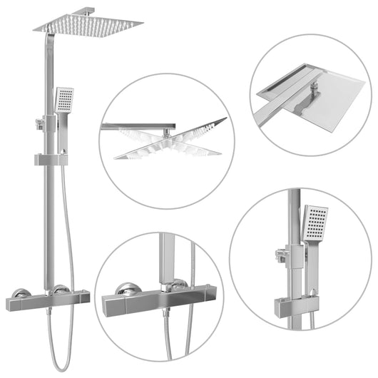 Set per Doccia a Doppio Soffione con Termostato Acciaio Inox cod mxl 48546