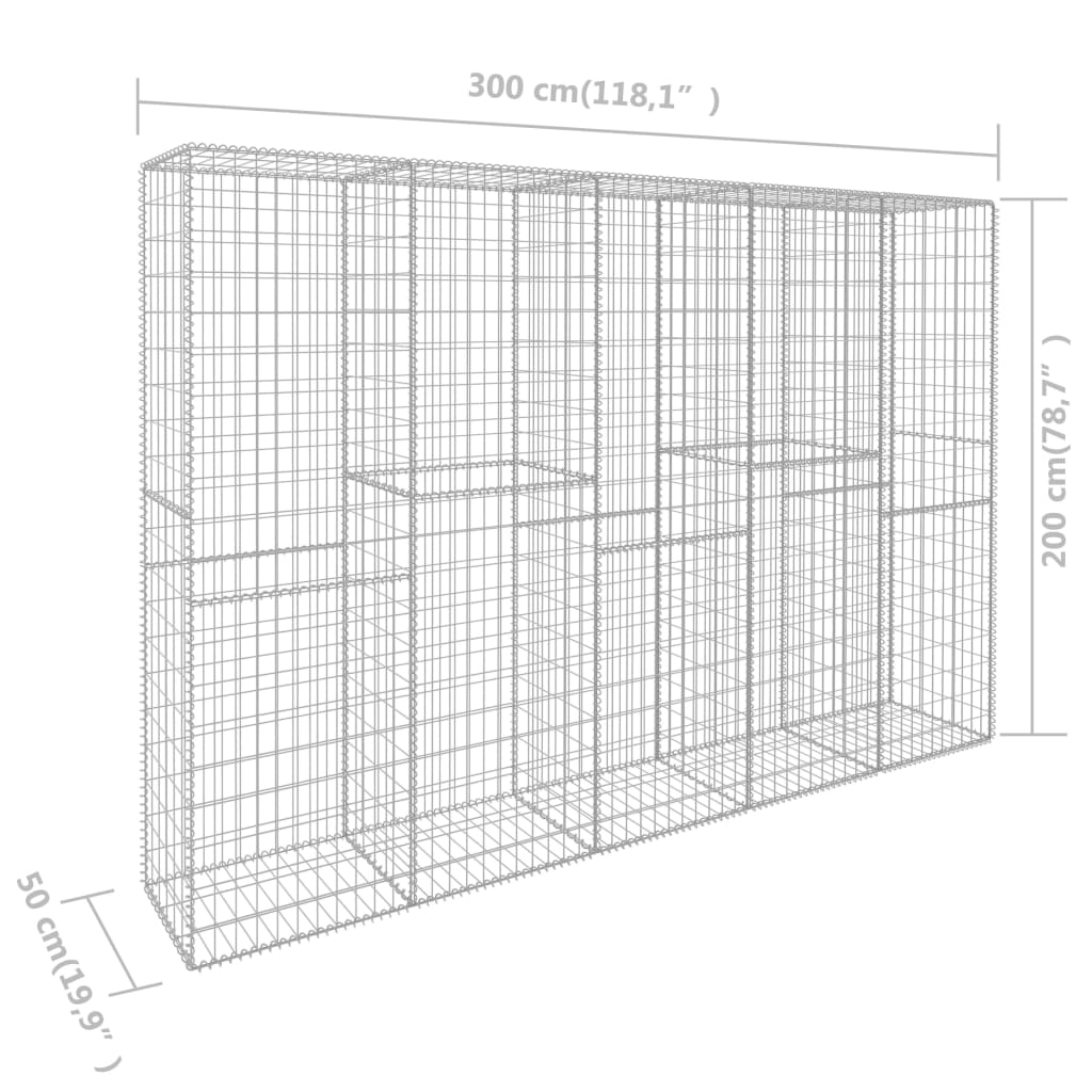 Gabbione con Copertura in Acciaio Zincato 300x50x200 cm 145090