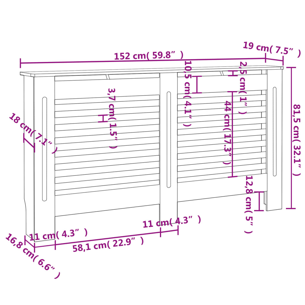 Copertura per Radiatore Bianca 152x19x81,5 cm in MDF 284321