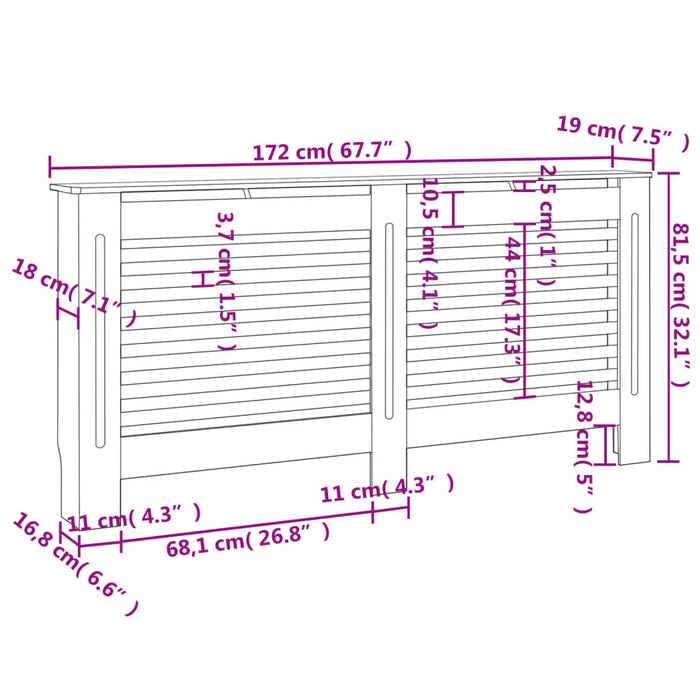 Copertura per Radiatore Bianca 172x19x81,5 cm in MDF 284322