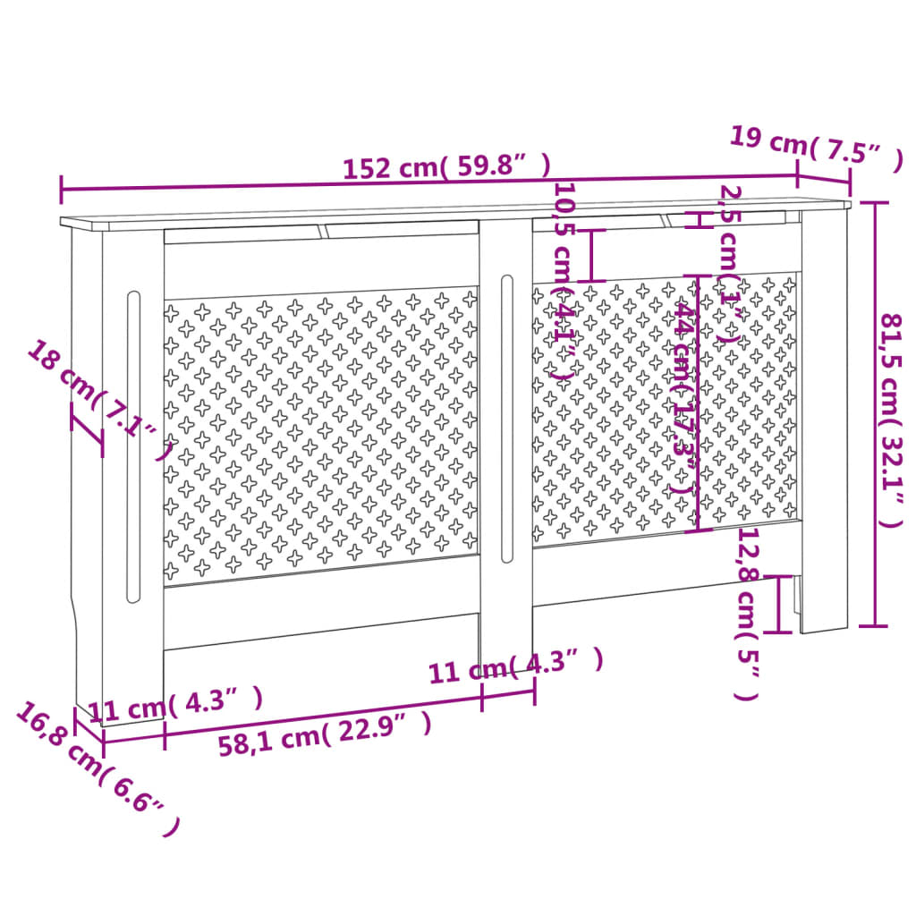 Copertura per Radiatore Bianca 152x19x81,5 cm in MDF 284324