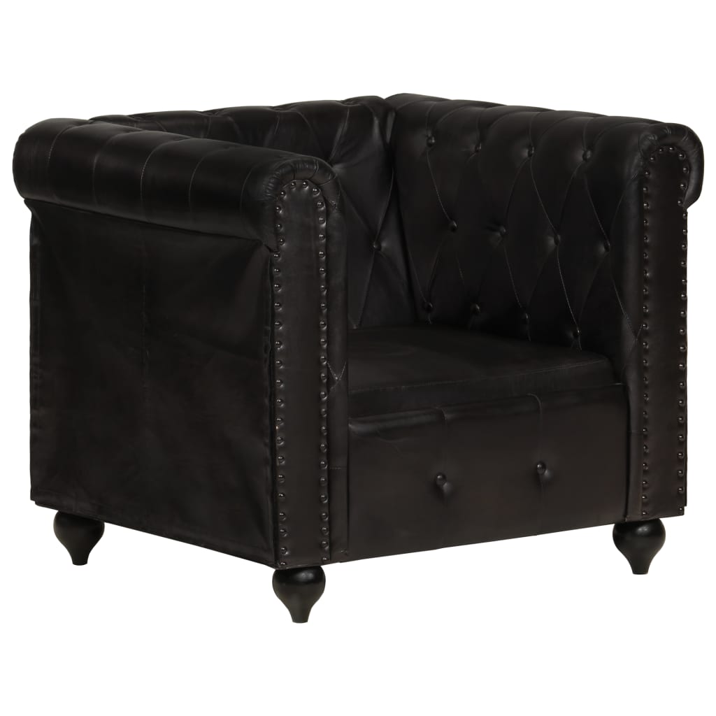 Poltrona Chesterfield Nera in Vera Pelle 283756