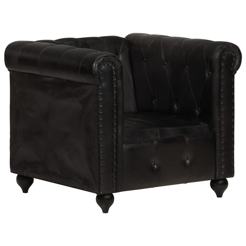 Poltrona Chesterfield Nera in Vera Pelle 283756