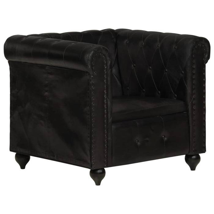 Poltrona Chesterfield Nera in Vera Pelle 283756