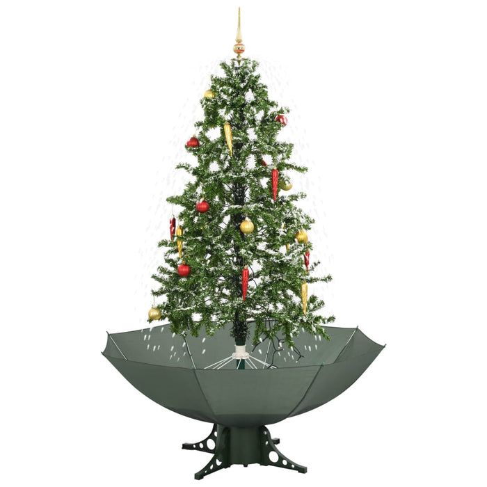 Albero di Natale con Neve e Base a Ombrellone Verde 170 cm