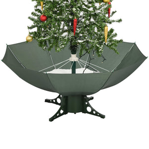 Albero di Natale con Neve e Base a Ombrellone Verde 170 cm