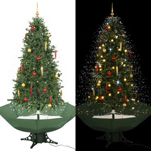 Albero di Natale con Neve e Base a Ombrellone Verde 190 cm