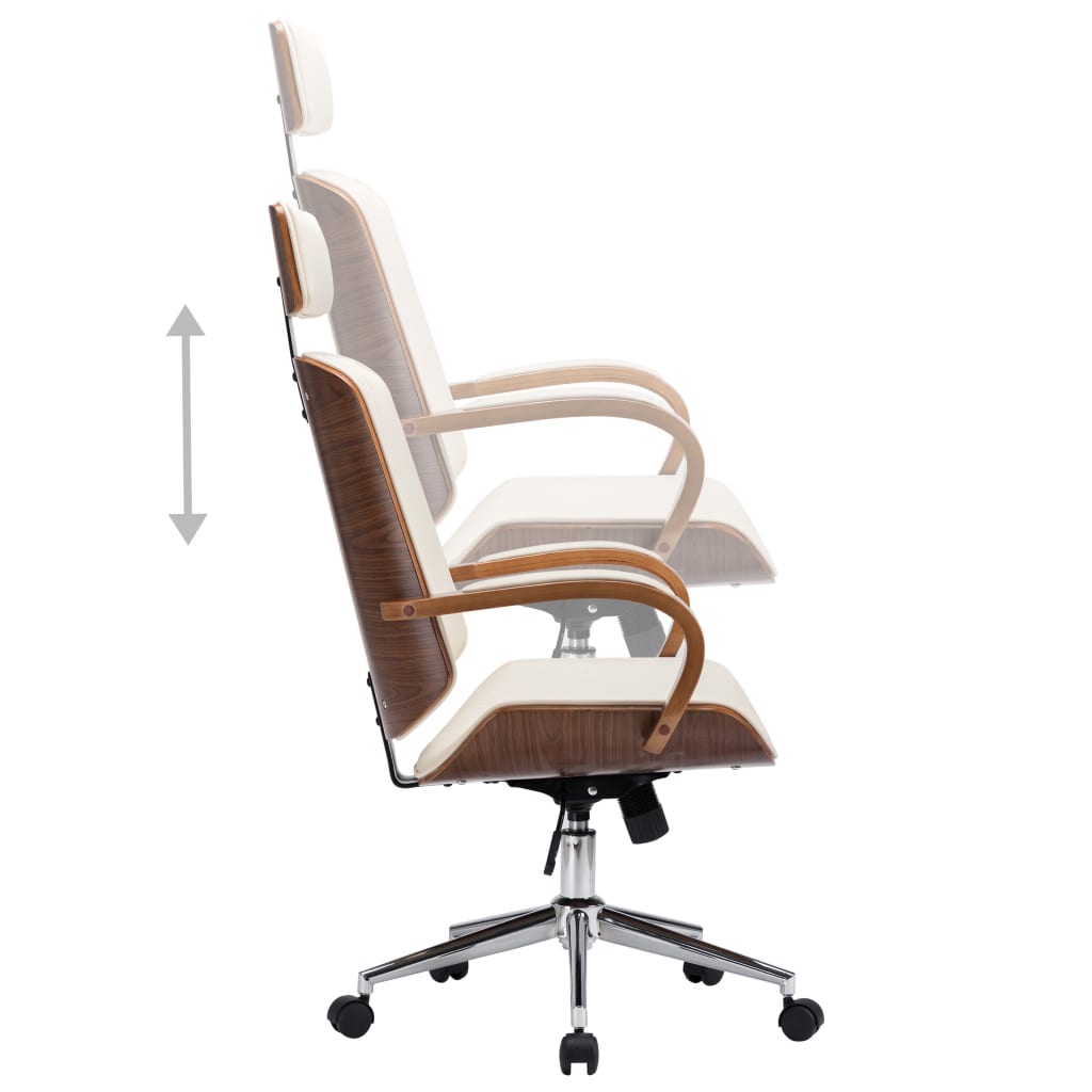 Sedia Girevole con Poggiatesta Crema Similpelle e Legno Curvato cod mxl 55964