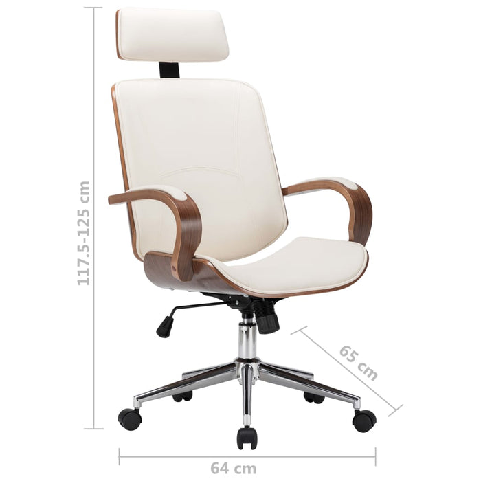 Sedia Girevole con Poggiatesta Crema Similpelle e Legno Curvato cod mxl 55964