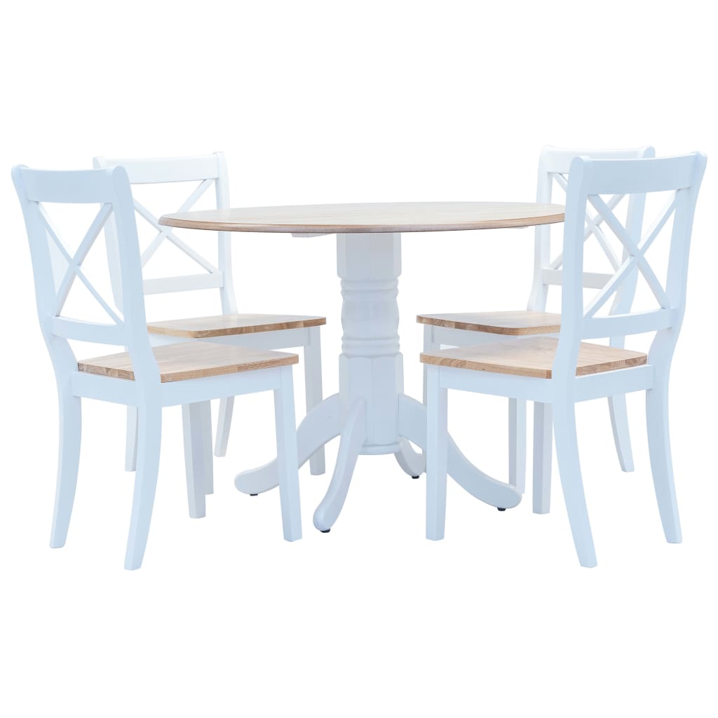 Set da Pranzo 5 pz in Legno Massello di Hevea Bianco e Marrone 276870