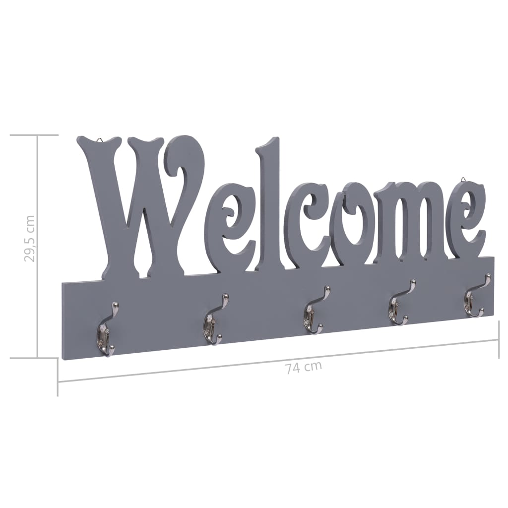 Appendiabiti a Muro WELCOME Grigio 74x29,5 cm