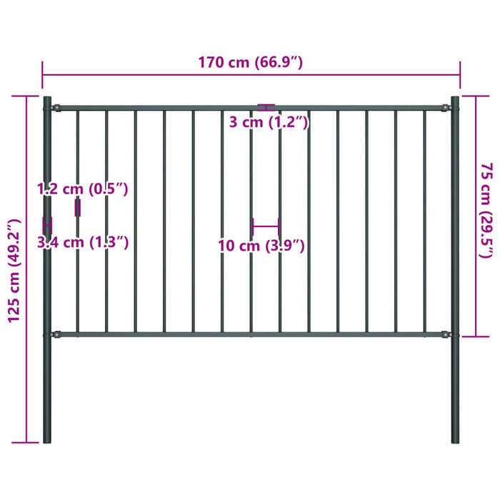 Pannello Recinzione Pali Acciaio Verniciato 1,7x0,75m Antracite cod mxl 57959