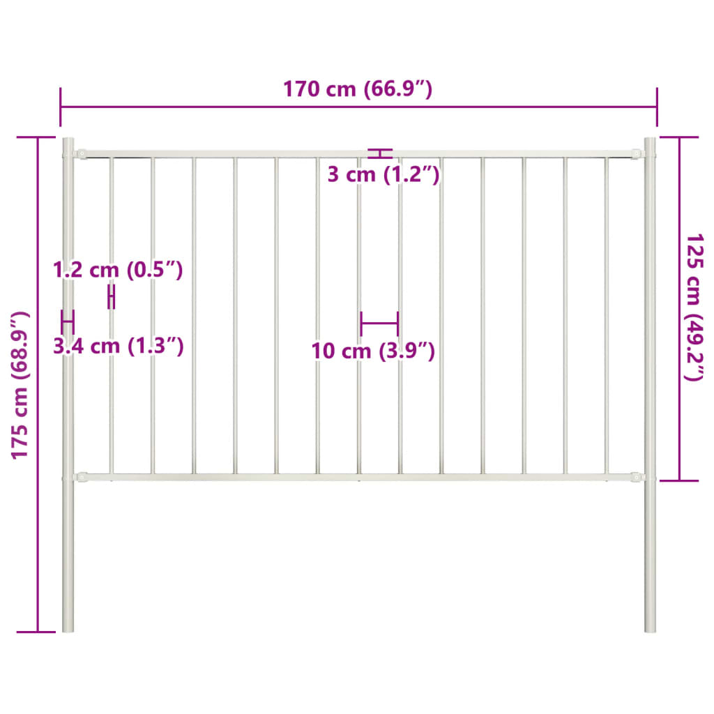 Pannello Recinzione e Pali Acciaio Verniciato 1,7x1,25m Bianco 145217