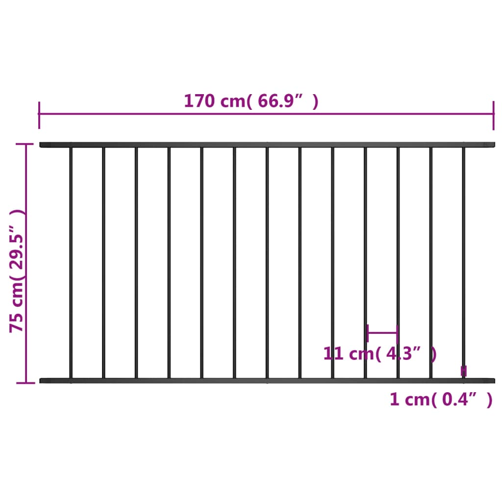 Pannello di Recinzione in Acciaio Verniciato 1,7x0,75 m Nero 145218