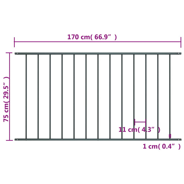 Pannello di Recinzione Acciaio Verniciato 1,7x0,75 m Antracite cod 11729