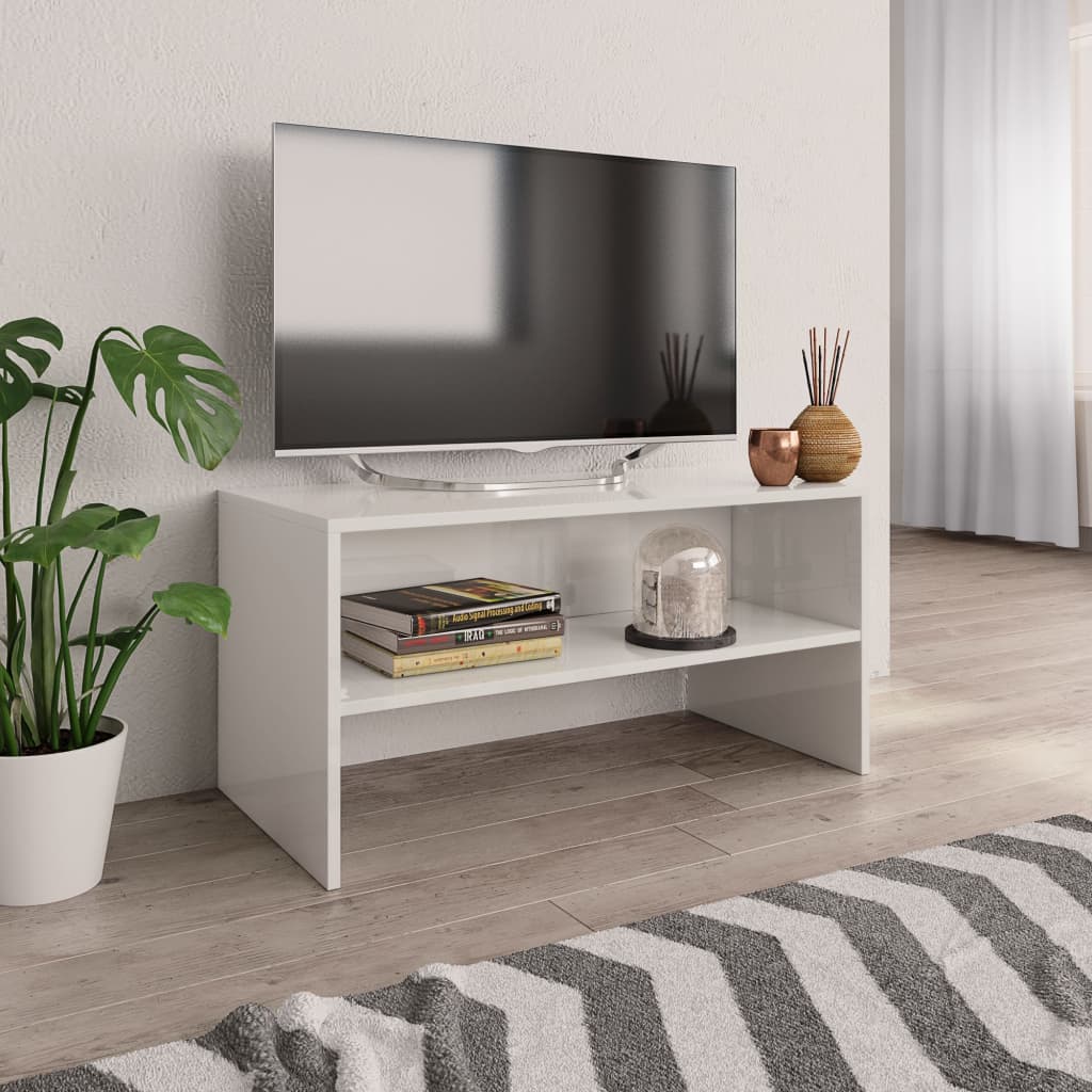 Mobile TV Bianco Lucido 80x40x40 cm in Truciolato 800060