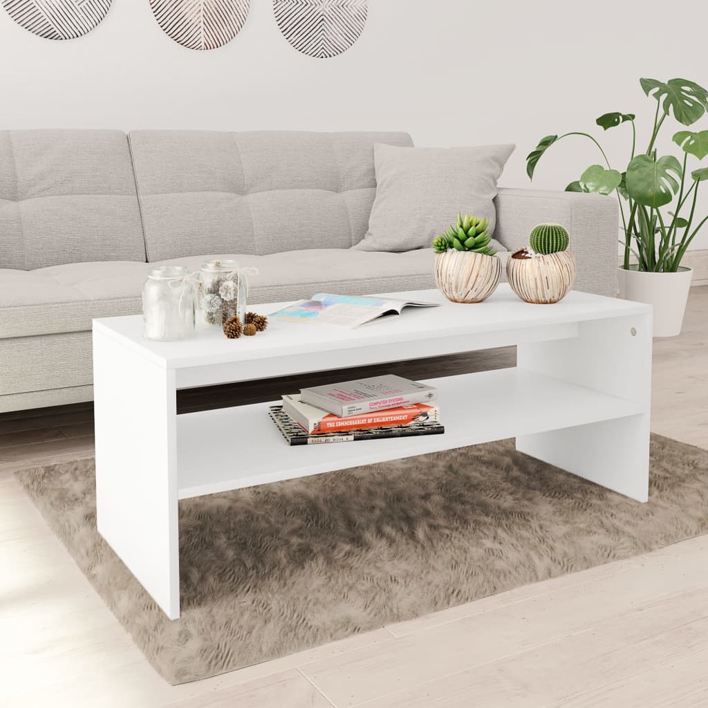 Tavolino da Salotto Bianco 100x40x40 cm in Legno Multistrato cod mxl 48095