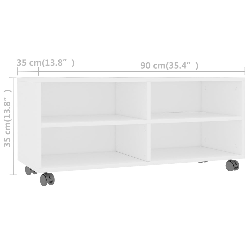 Mobile TV con Ruote Bianco 90x35x35 cm in Legno Multistrato cod mxl 9558