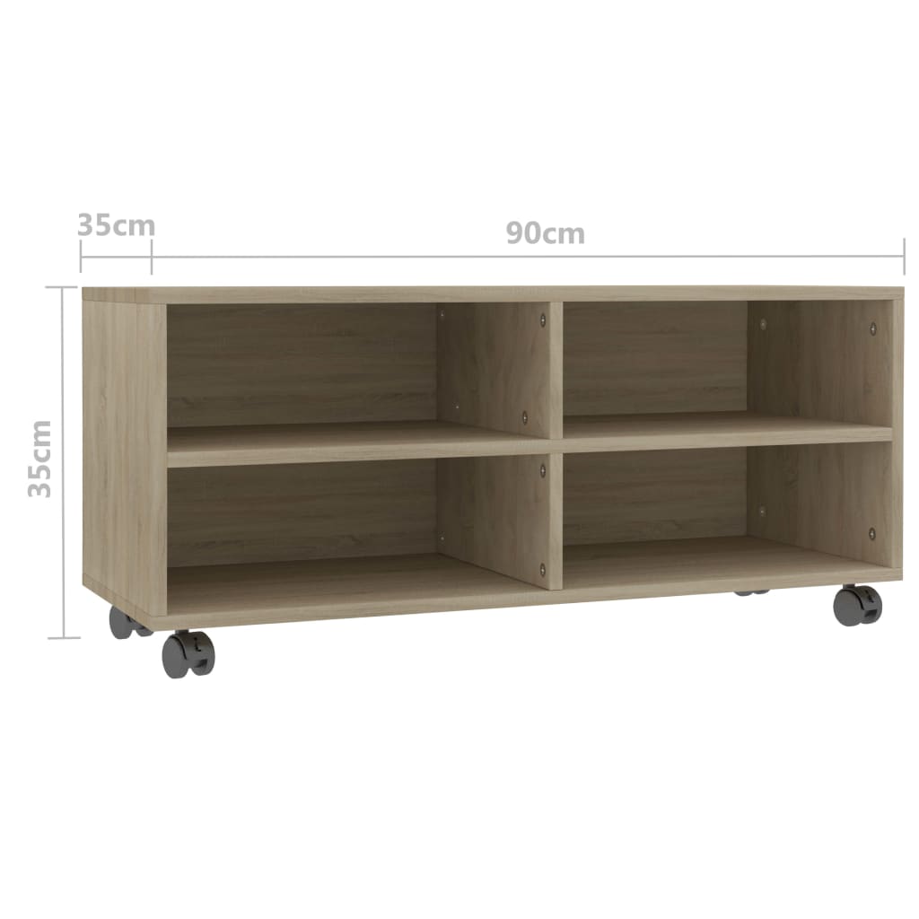 Mobile TV con Ruote Rovere Sonoma 90x35x35 cm in Truciolato   cod mxl 23998