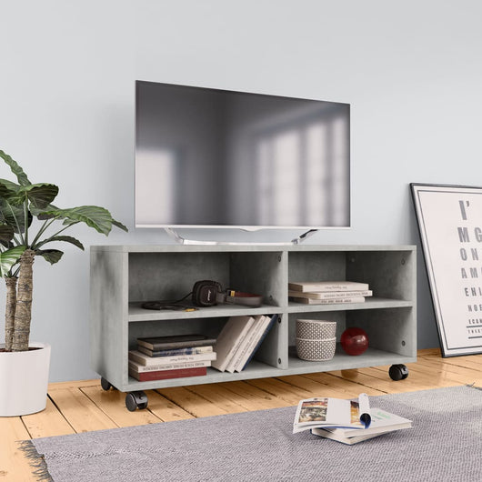 Mobile TV con Ruote Grigio Cemento 90x35x35 cm in Truciolato