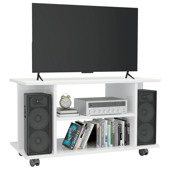 Mobile TV con Ruote Bianco Lucido 80x40x40 cm in Truciolato cod mxl 13978