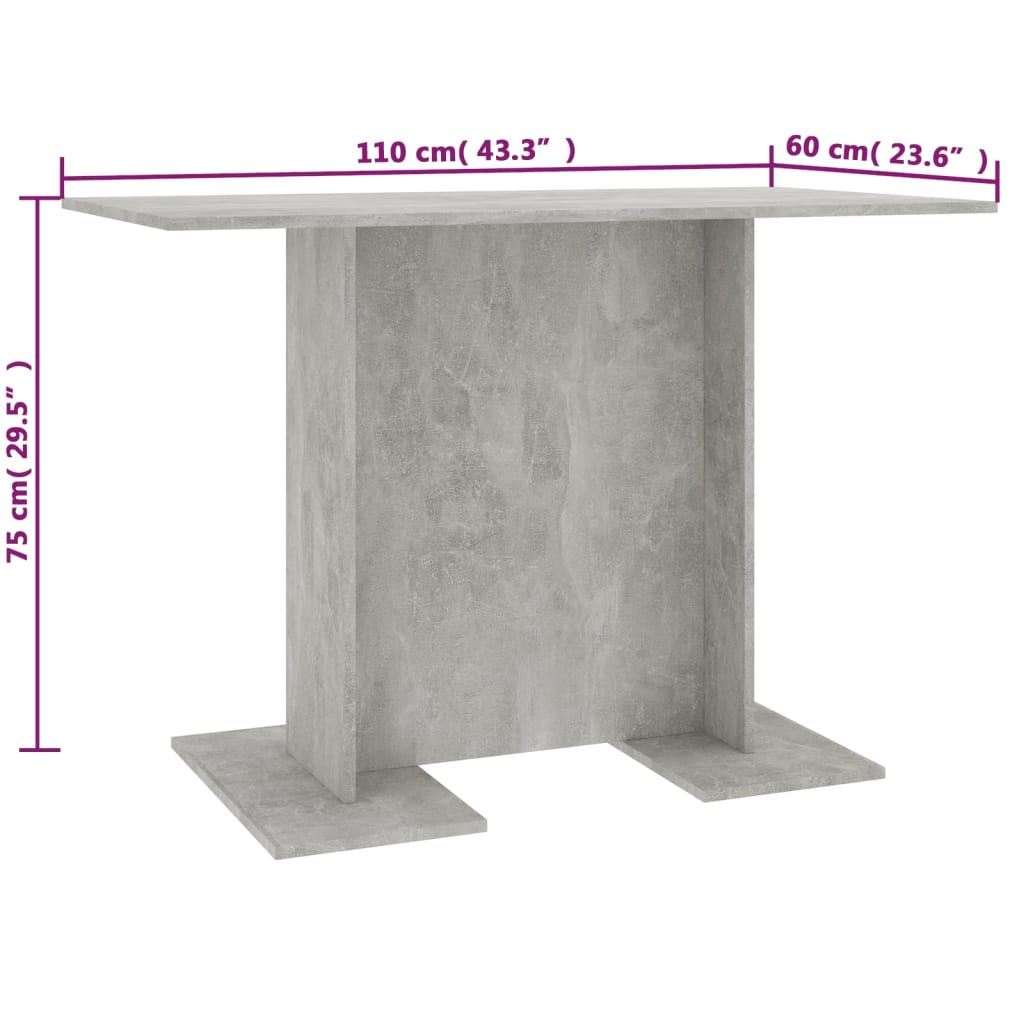 Tavolo da Pranzo Grigio Cemento 110x60x75 cm Legno Multistrato 800247