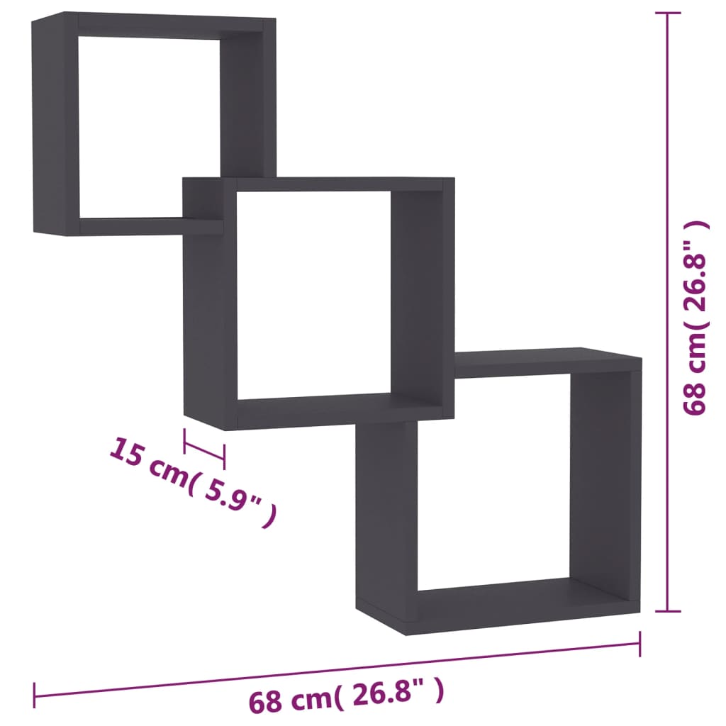 Mensole a Muro Cubiche Grigie 84,5x15x27cm in Truciolato cod mxl 33611