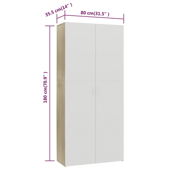 Scarpiera Bianca Rovere Sonoma 80x35,5x180cm Legno Multistrato 800293