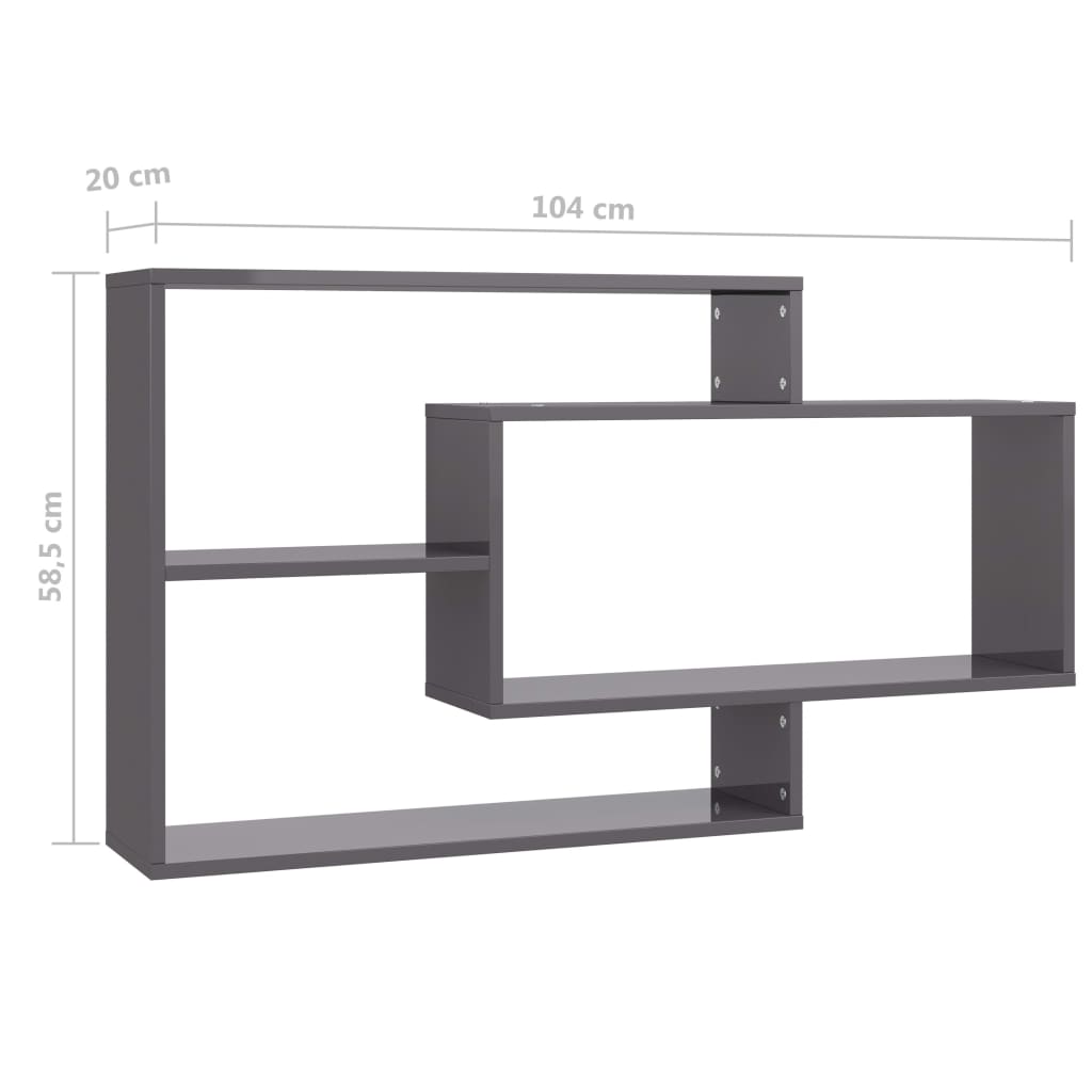 Mensole a Muro Grigio Lucido 104x20x58,5 cm in Truciolato 800332