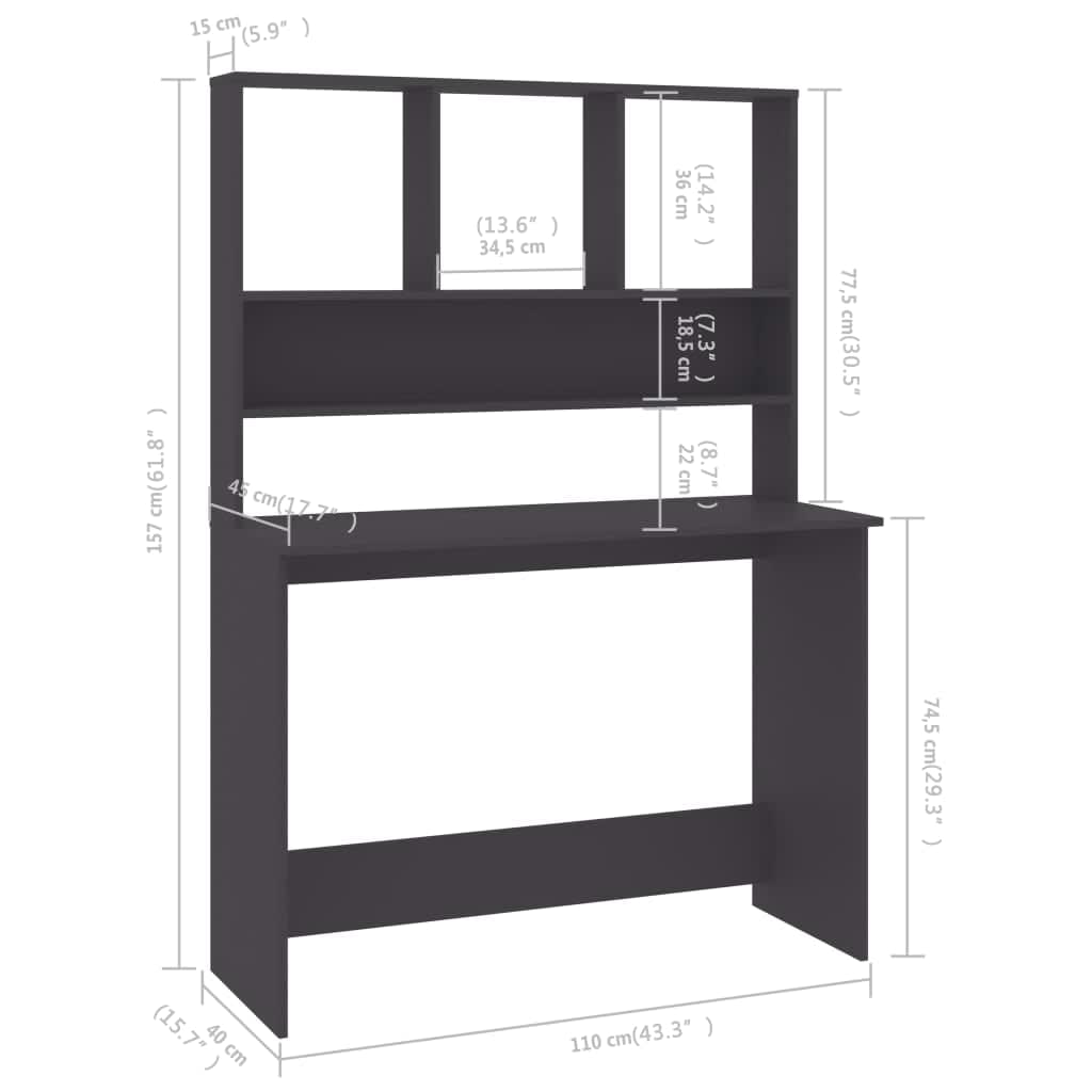 Scrivania con Mensole Grigia 110x45x157 cm in Legno Multistrato 800389