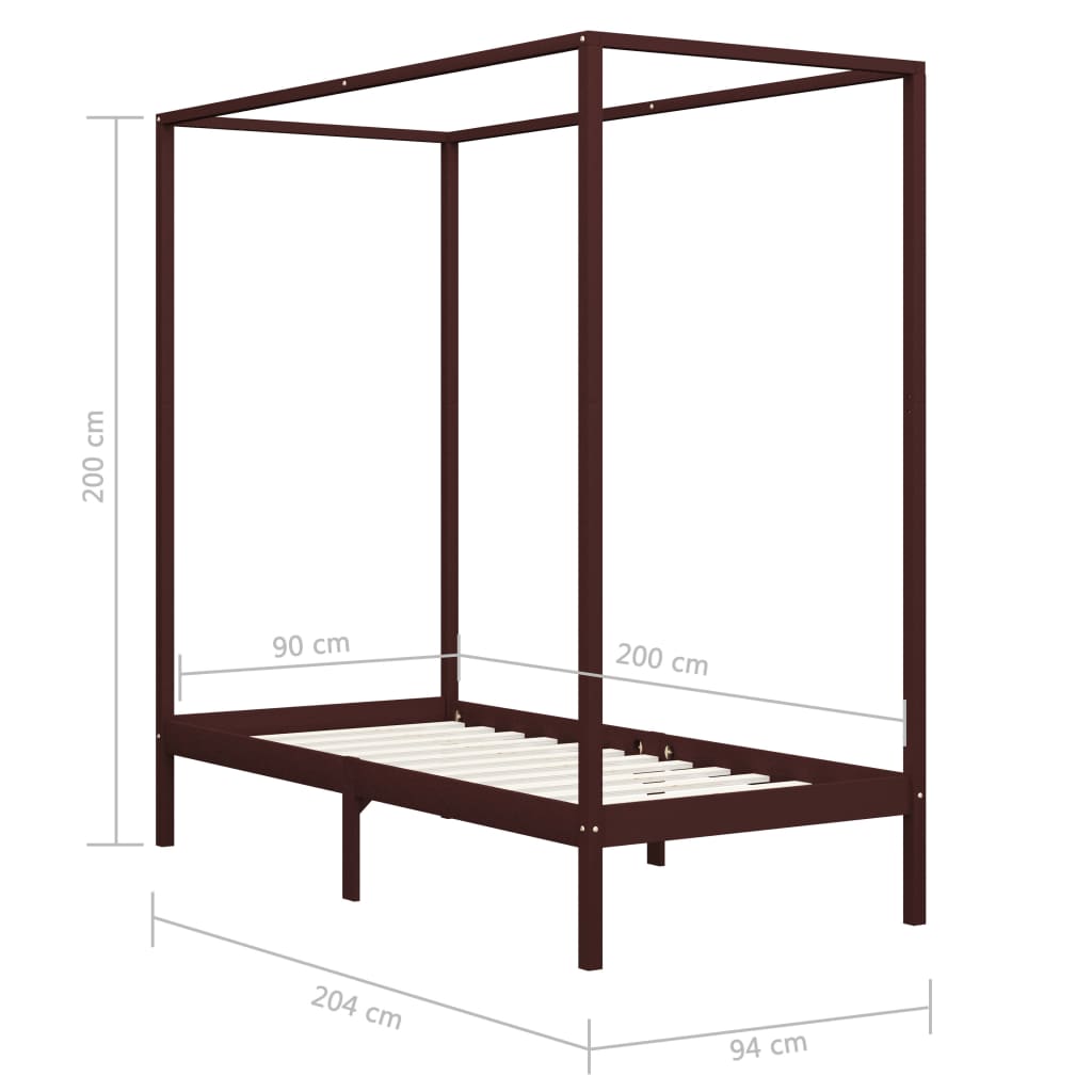 Giroletto a Baldacchino Marrone Scuro Massello Pino 90x200 cm 283268