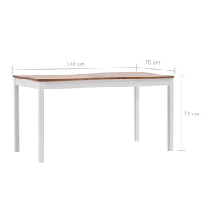 Tavolo da Pranzo Bianco e Marrone 140x70x73 cm in Legno di Pino 283402